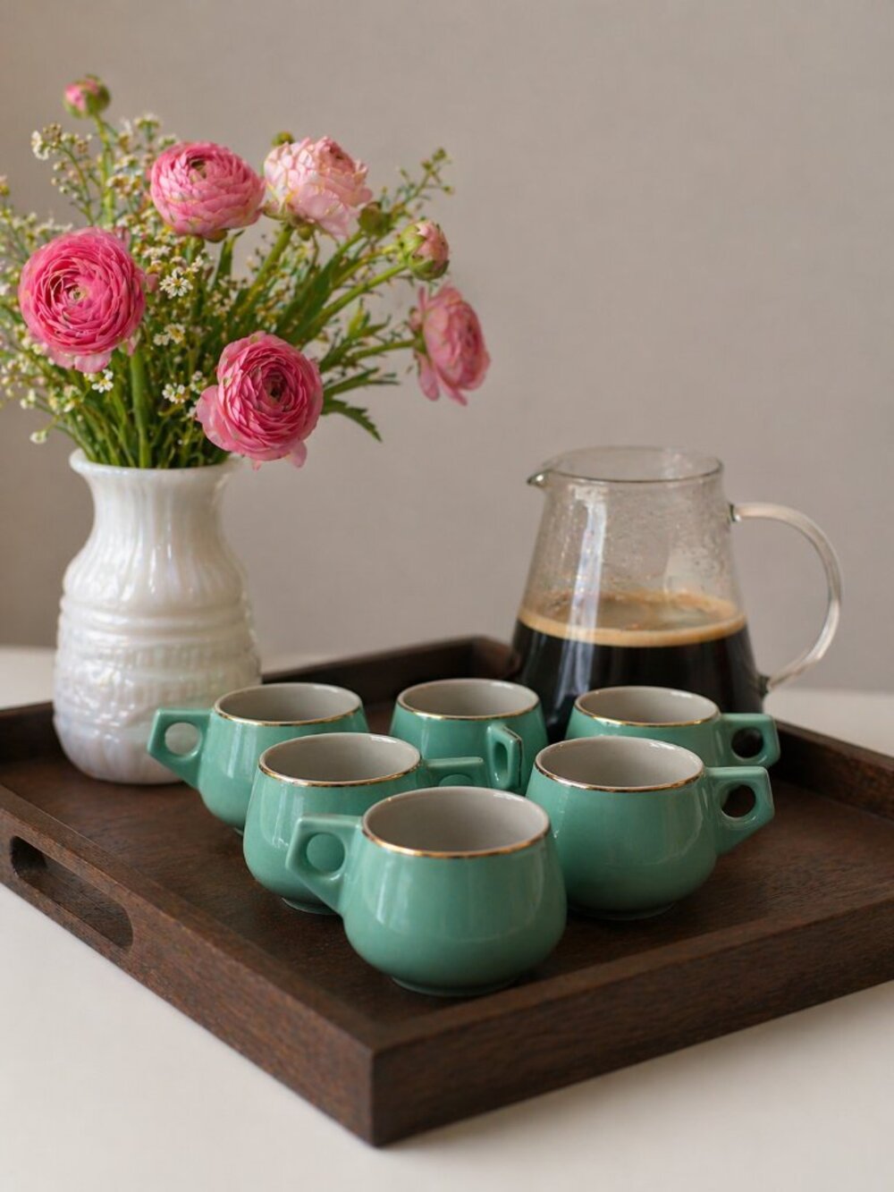 Vintage 1969 Pashuram Pottery Mint Green Espresso Cups – Set of 6 – MCM India